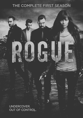 Black and white photo of Season 1 cast 
 and logo of Rogue drama series. All 4 characters stand with serious expressions in a dark and mysterious location. Click for show dossier.